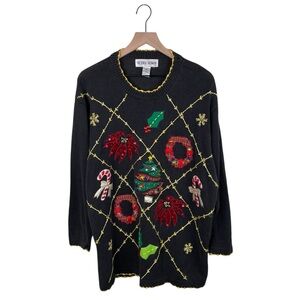 Vintage 90s Y2K Victoria Woman Christmas Holiday Sweater Size 1X Embellished